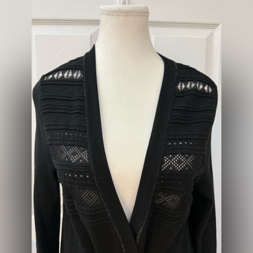 Roberto Cavalli Wool Blend Ruffle Cardigan Black Size IT 42 - Picture 3 of 14